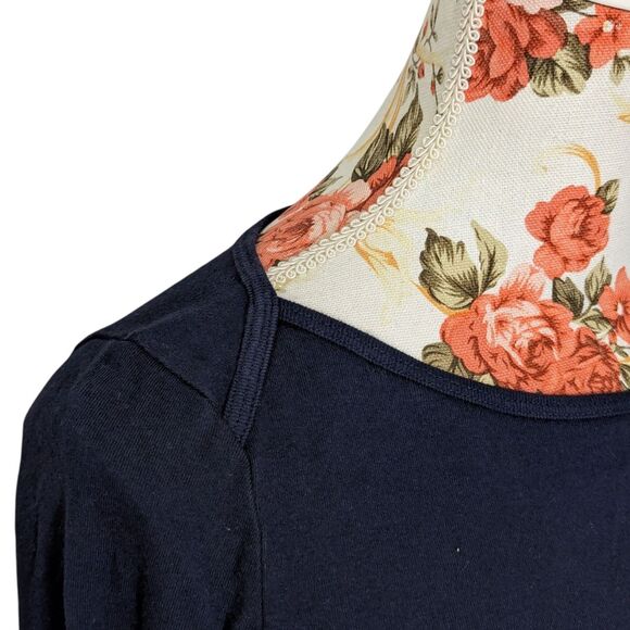Three Dots Size Small Dark Blue Dress 3/4 Sleeve Boat Neck Ballerina Athleisure - Picture 3 of 9